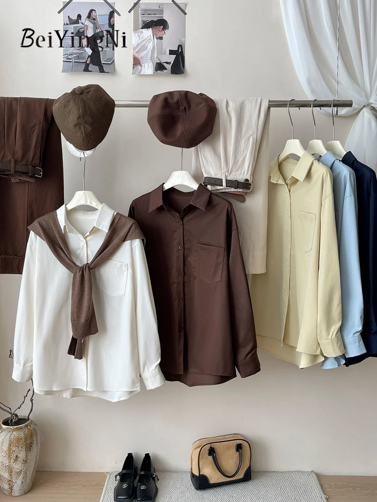 

Beiyingni белые рубашки большого размера для женщин, повседневные топы с карманами на пуговицах в корейском стиле, женские элегантные уличные стильные шикарные рубашки