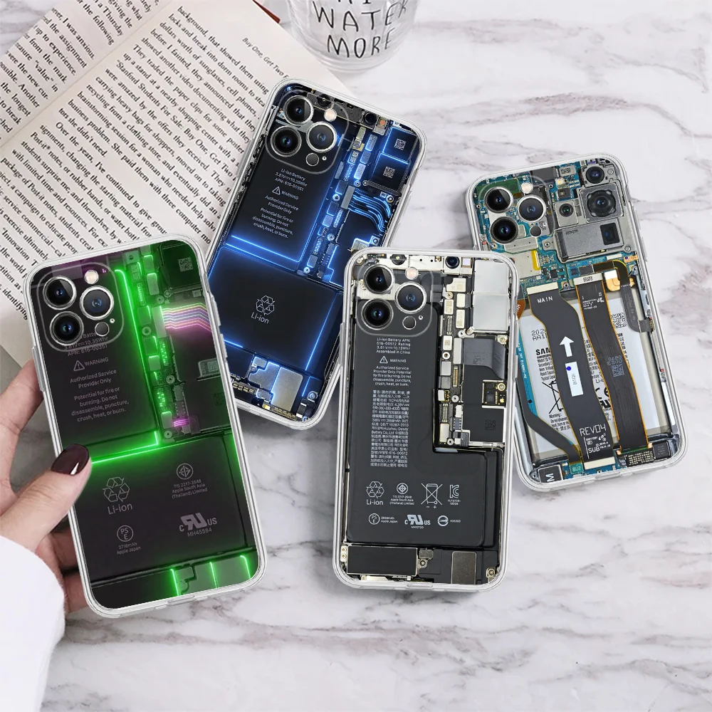 Inside Circuit Board Phone Case Silicone Soft For Iphone 15 14 13 12 11 Pro Mini XS MAX 8 7 6 Plus X XS XR Cover