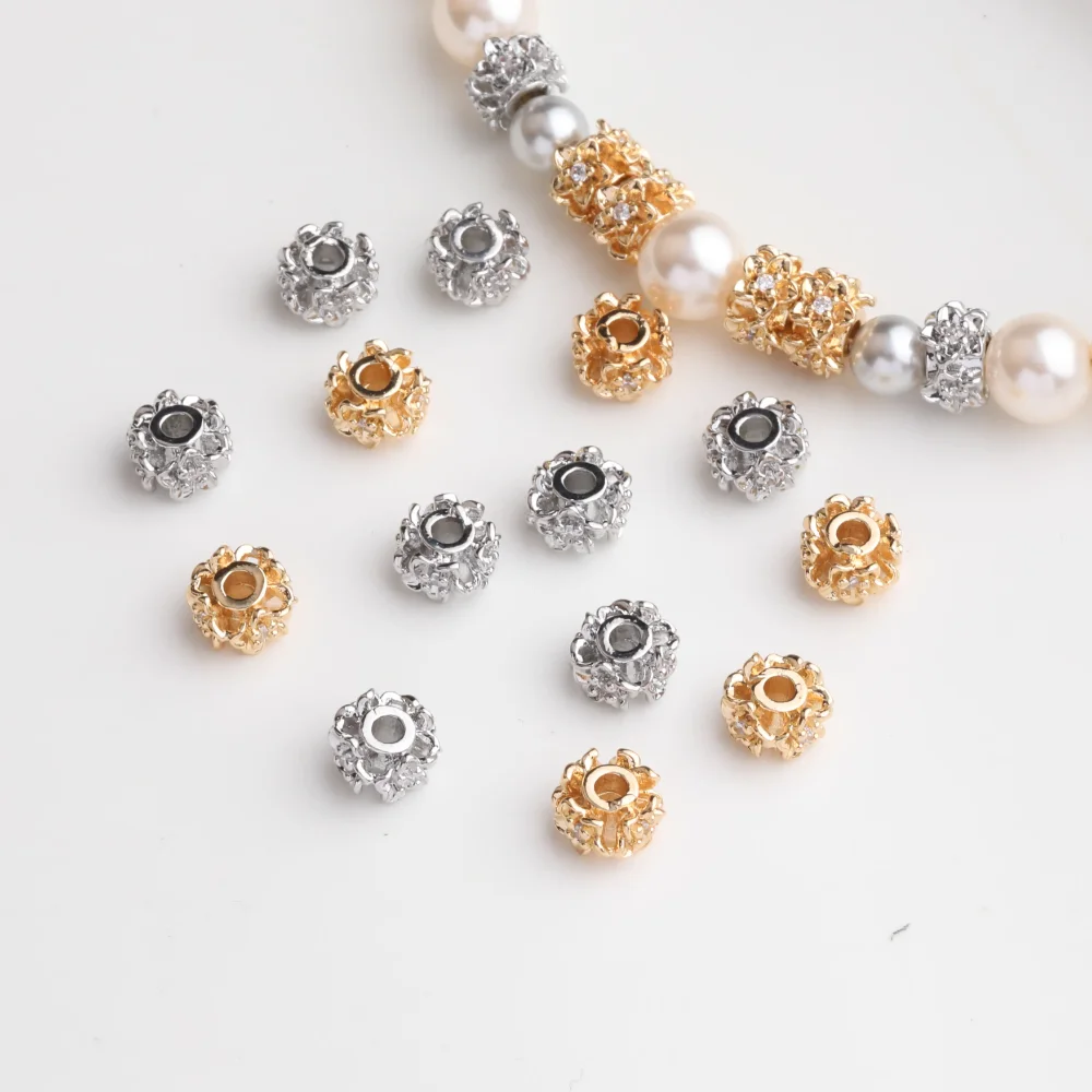 10PCS Dainty Brass Spacer Beads  for Handmade Beaded Necklace 14K Gold Plated  Jewelry Making Supplies Accessories 6*4mm