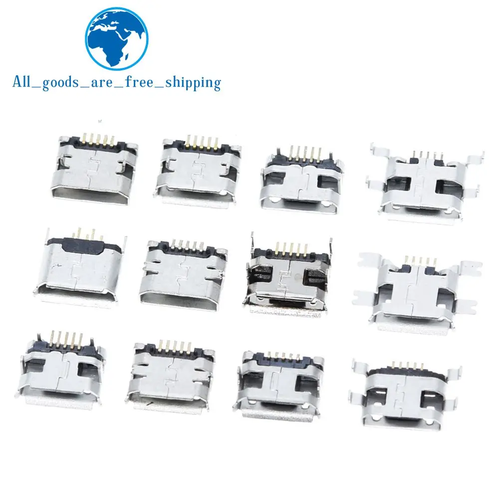 60pcs/lot 5 Pin SMT Socket Connector Micro USB Type B Female Placement 12 Models SMD DIP Socket Connector