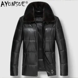 AYUN-Chaqueta de piel de oveja auténtica para hombre, abrigo de piel con cuello de visón, cuero auténtico, 91888