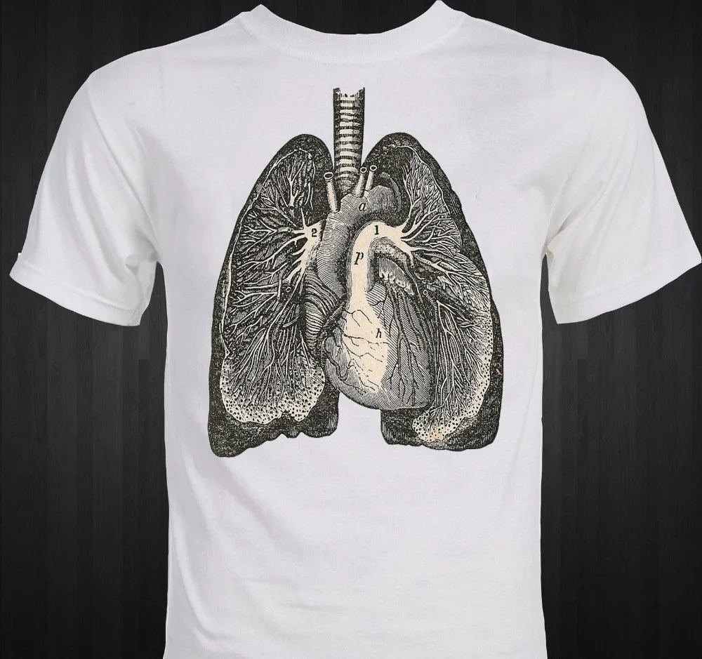 Summer Mens Brand Style Short Sleeve Tee Lungs Anatomy Vintage Drawing T-Shirt Cotton 3D T Shirt Custom Aldult Teen Unisex