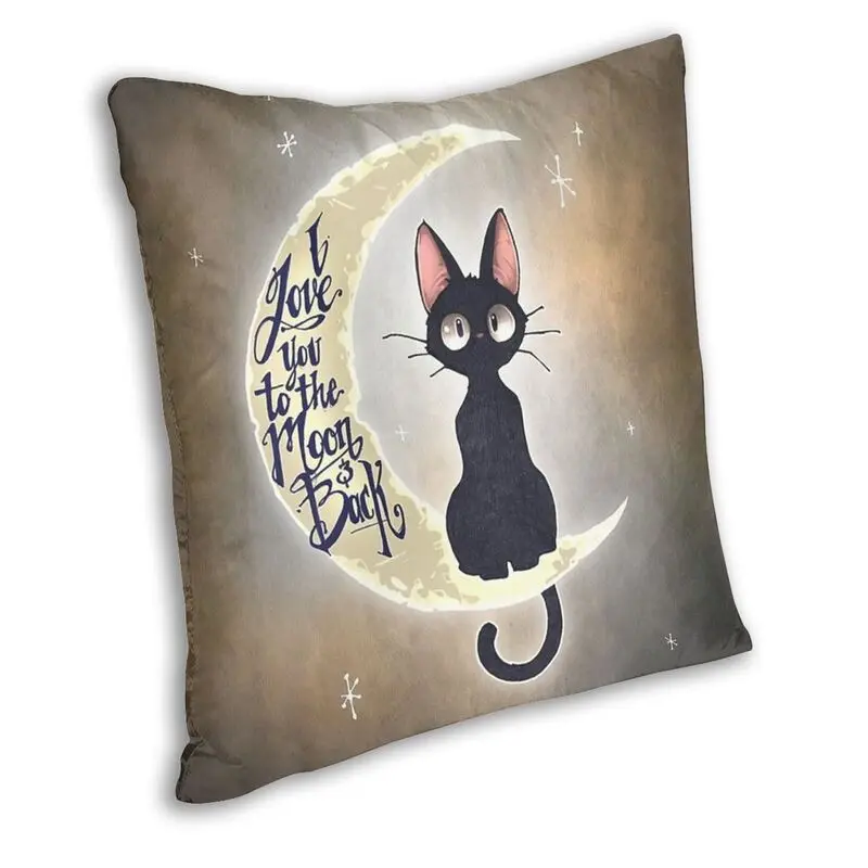 Black Cat and Moon Pattern Pillowcase Home Decor Square Cartoon Kitten Cushion Cover