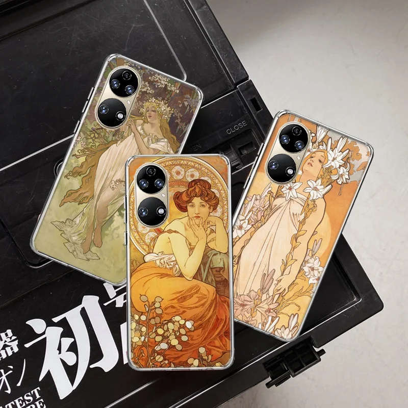 Alfons Mucha Primavera Phone Case For Huawei P50 Pro P40 P30 Lite P20 P10 Mate 40 Pro 30 20 Lite 10 Cover Shell Coque