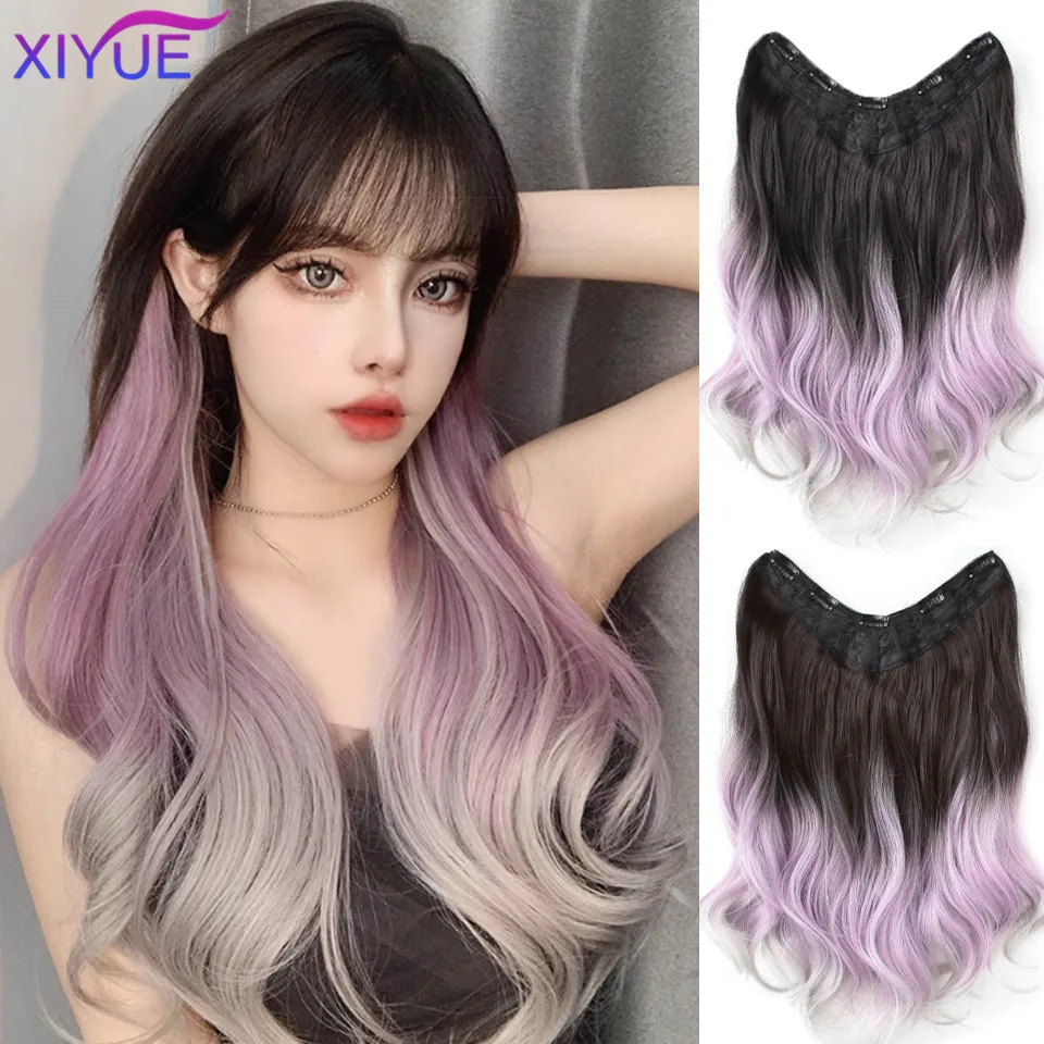 XiYUE  Wig Women's Long Hair Natural Gradient Wig One Piece Traceless Colorful Ear Dyed Synthetic Hair Patch