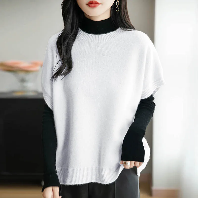 

Новинка 2023 года, женский свитер без рукавов с круглым вырезом, пуловер из 100% мериносовой шерсти, жилет, кашемировый трикотаж, весна-лето, осень, повседневный жилет