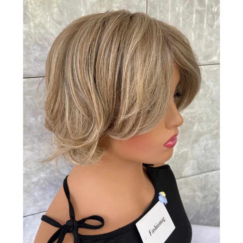 

Ash Blonde Frosted Short Wavy Hair Blend heat Ok Women Soft Natural Daily