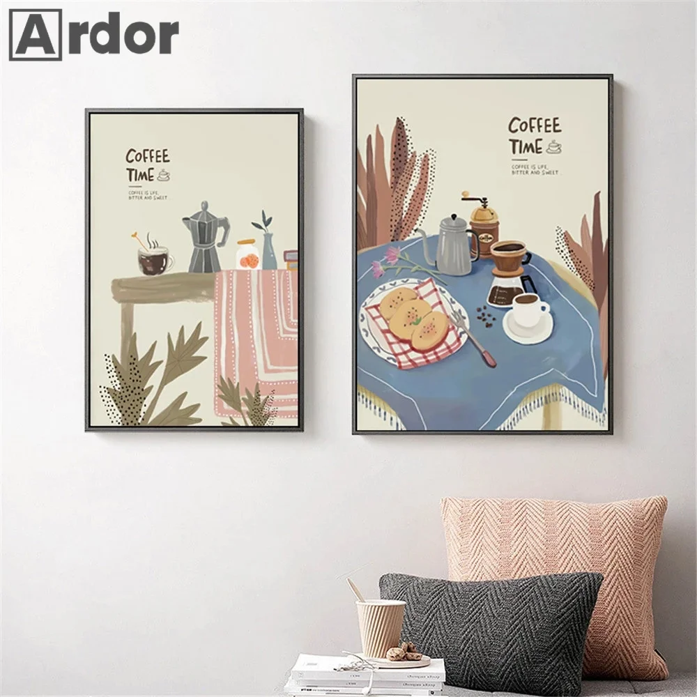 Nordic Coffee Wall Art Poster Food Art Prints For Kitchen Decor Dine Together Canvas Painting Modern Pictures Dining Room Decor