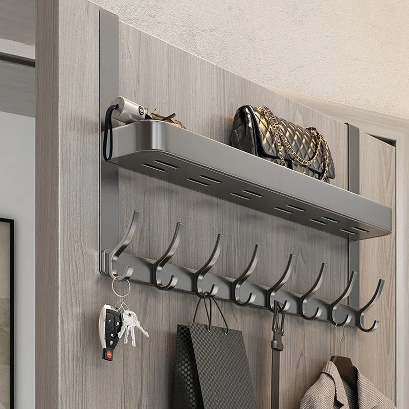 

Creative Double Layer Storage Rack with Hooks Behind the Door Strong Load-bearing Free Punching Storage Shelf Space Save