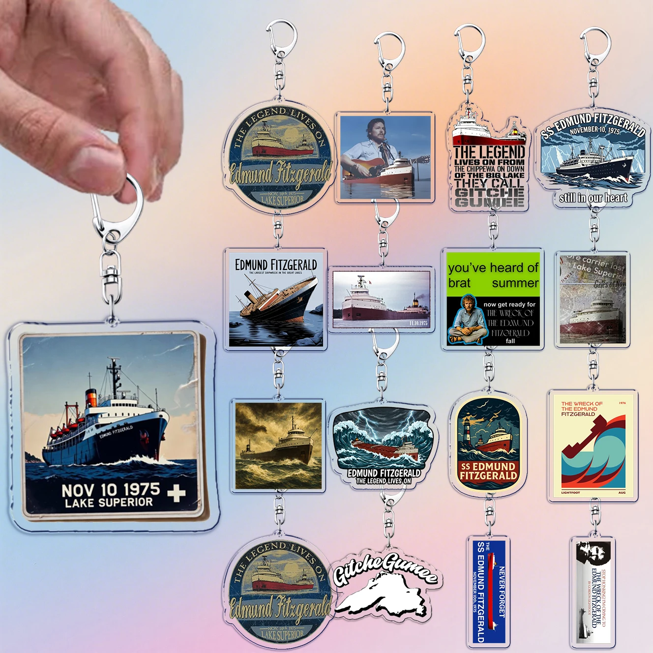 Edmund Fitzgerald Keychain for Accessorieslake Superior Gitche Gumee Boat 1975 Shipwreck Keyrings Key Chains Fans Gifts