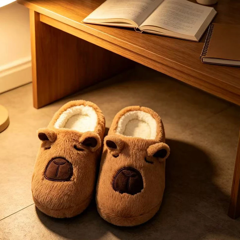 Plush Capybara Animal-Patterned Furry Home Slippers with Soft Soles Comfortable and Warm Non-Slip Indoor Slippers Suitable