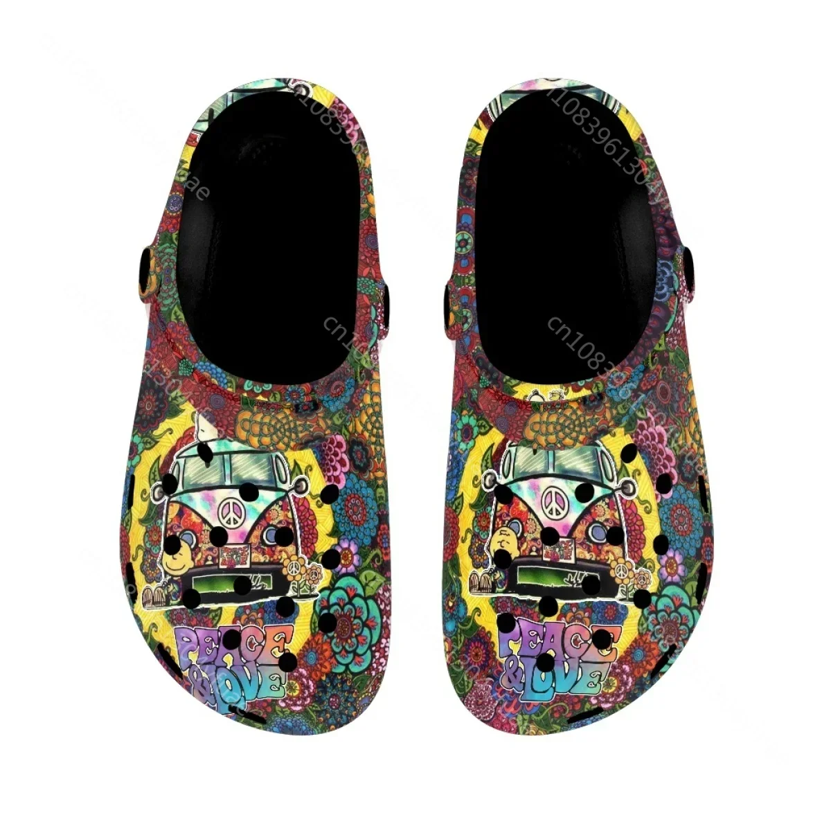 Zapatillas de verano con estampado de paz y amor para mujer, sandalias de casa a la moda, zapatos planos transpirables, toboganes de playa