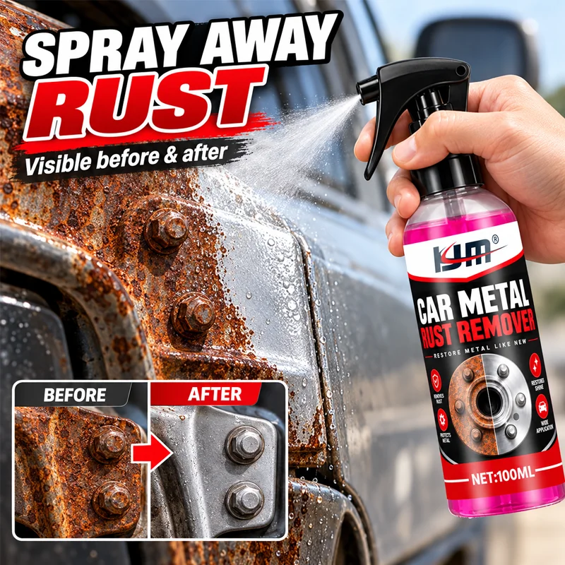 KJM Car Rust Remover Spray 100ml Metal Cleaner Rust Removal Agent For Wheel Hub Brake Disc Brake Rust Cleaner