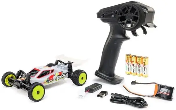 2WD Brushed Micro-B Mini RC Buggy 1/24 Scale Ready-to-Run Assembly Kit - Remote Control Car, Micro Racing Buggy (White)
