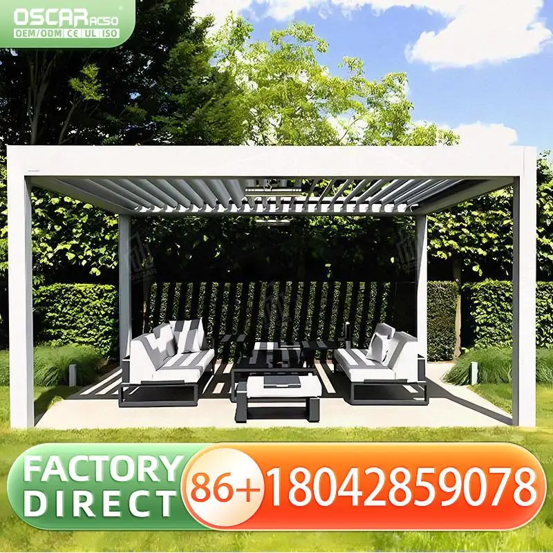 

Waterproof Motorized Canopy System Louvered Aluminum Customized Gazebo for Garden Patio Backyard Pergola