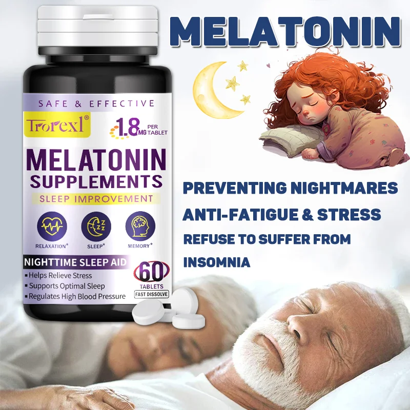 

Melatonin Capsules Help Improve Sleep, Beauty, Mood, Immune & Brain Health, Fast Fall Asleep, Sleep Dietary Supplement