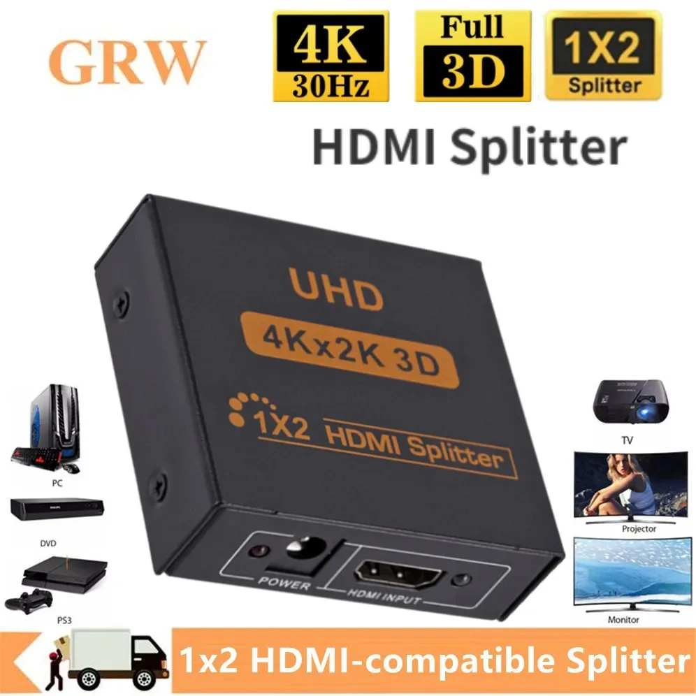 Grwibeou 4K 2K HDMI-compatible Splitter Switcher Full HD 1080P Video 1X2 HDMI Splitter 1 in 2 out Adapter For PS4 PC TV Box DVD