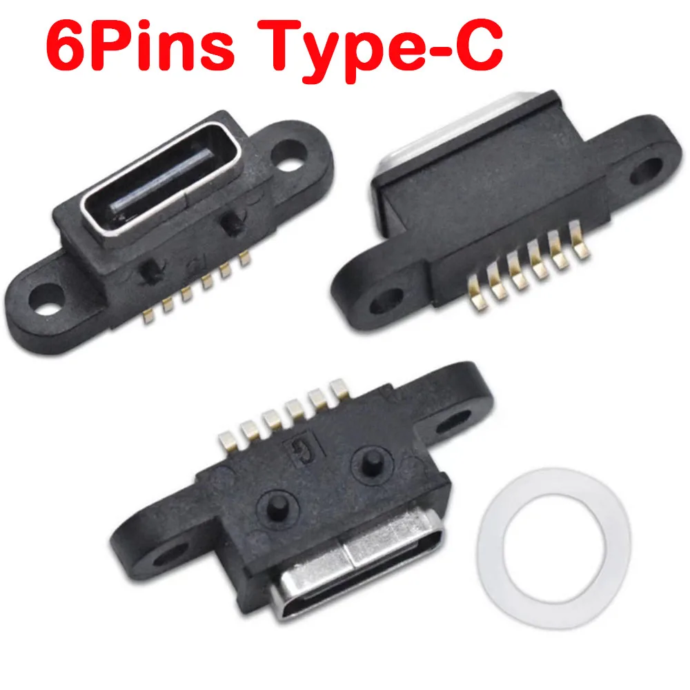 Connettore USB 3.1 da 2-10 pezzi presa femmina tipo C 6pin Jack impermeabile Dock di alimentazione porta di ricarica rapida ad alta corrente di tipo C