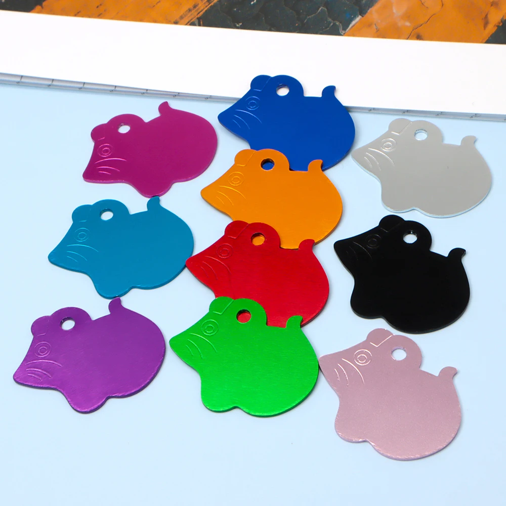 20 adet çift taraflı özelleştirilmiş adı adresi Pet köpek künyeleri kedi yaka anti-kayıp fare şekli alüminyum anahtarlık cazibe aksesuarları