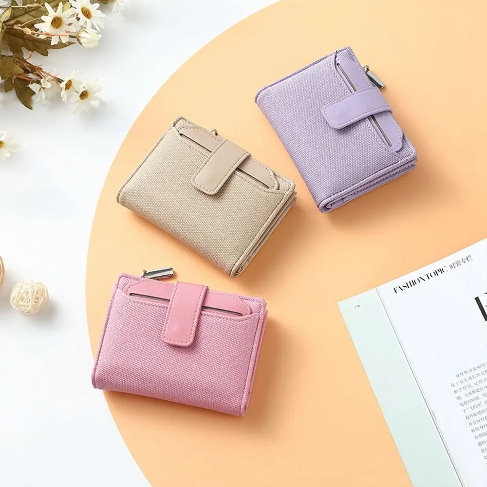 Fashionable Women\'s Folding Short Wallet High Quality PU Leather Zipper Coins Purses Solid Color Versatile Pouch Bag Card Holder