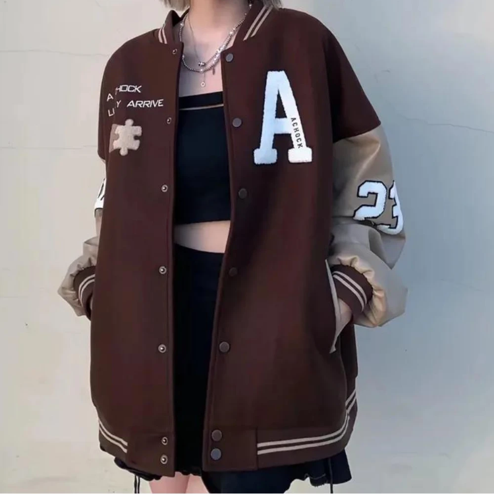 American Style Retro Baseball Uniform Same Style for Men Women Autumn Winter Loose Jacket Stitching PU Streetwear Trendy Coat