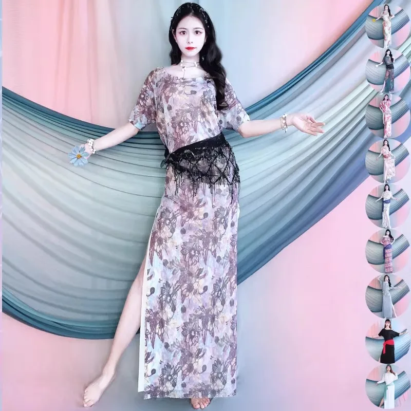 

Customized Belly Dance Costume Saidi Dress Printed Split Robe Practice Dress Daily Performance Wear Children's Female