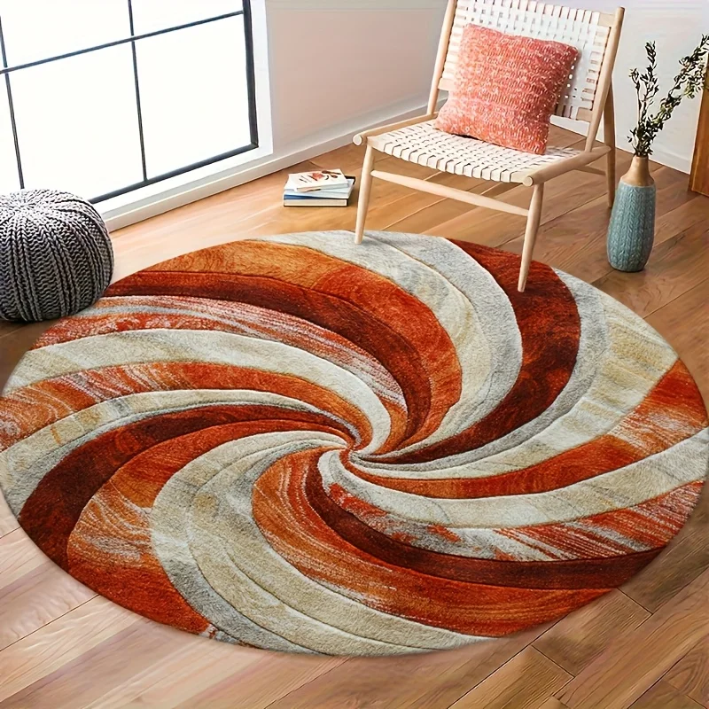 Round Orange Swirl Rug Retro Warm Gradient Curved Stripe Print Home  for Contemporary Minimalist Living Room Interior Makeover