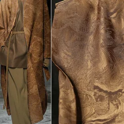 Golden Coffee Color Cloud Winding Green Mountain Texture Jacquard Chinese Style Jacket Horse Face Skirt Clothing Designer Fabric
