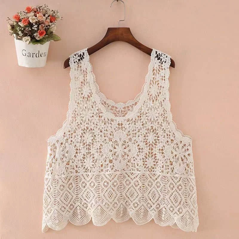 Solid Vests Women Summer Literary O-neck Smocks Korean Style Sleeveless Pullovers Casual Hollow Out Design Waistcoats for Women