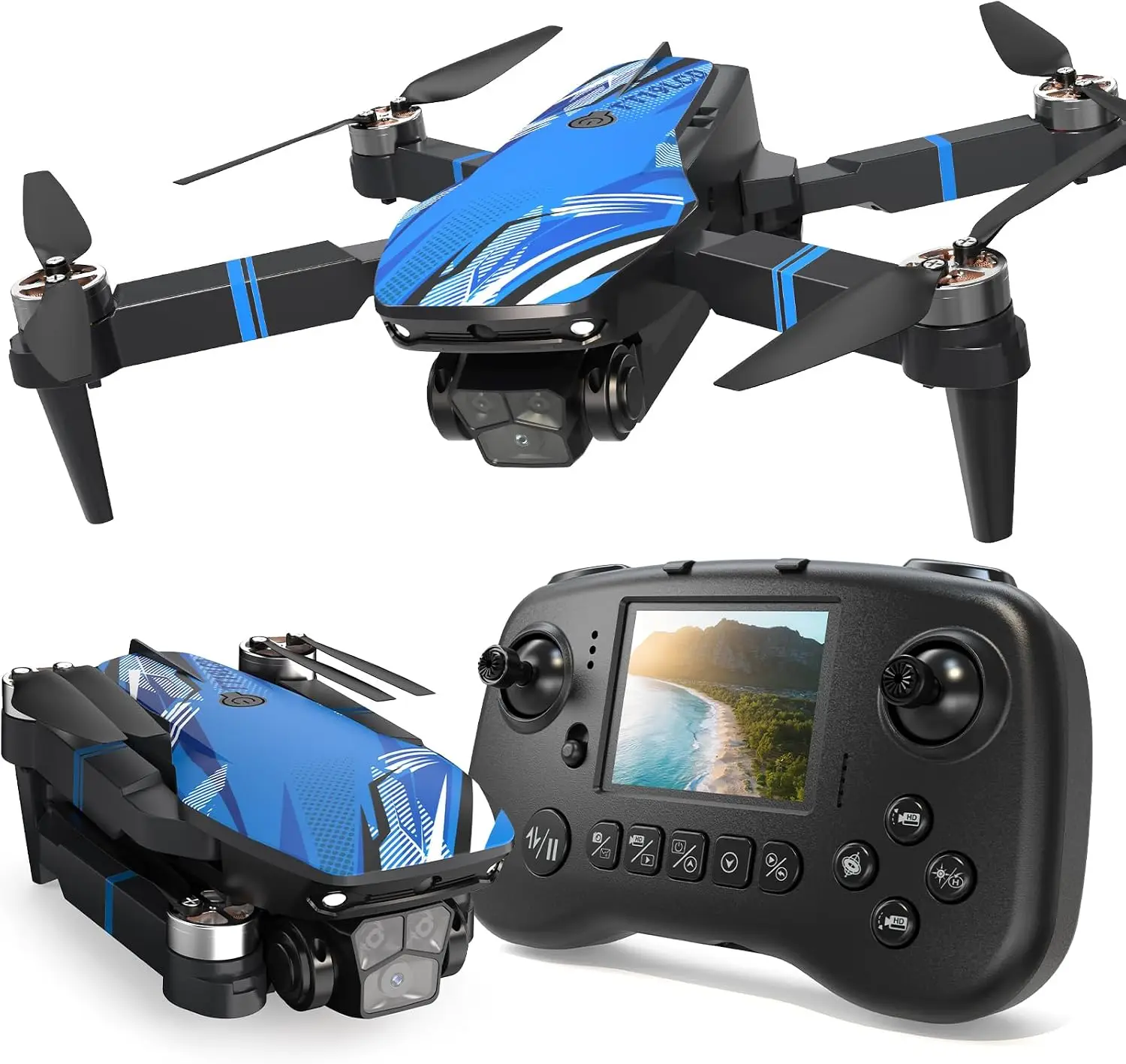 Foldable RC Drones Adults Kids Camera LCD FPV Live Video Brushless Motor 270 Obstacle Avoidance 3D Flips 32G SD Card 250G Gifts