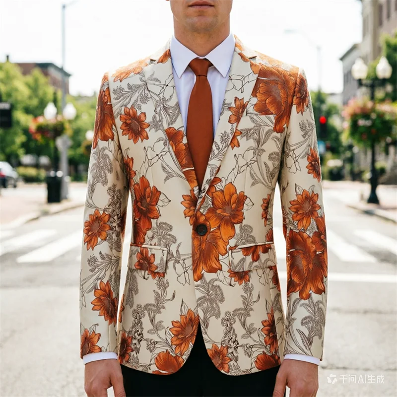 Men's high-end fashion floral embroidery suit top, European size, unique stage performance style, banquet business casual jacket