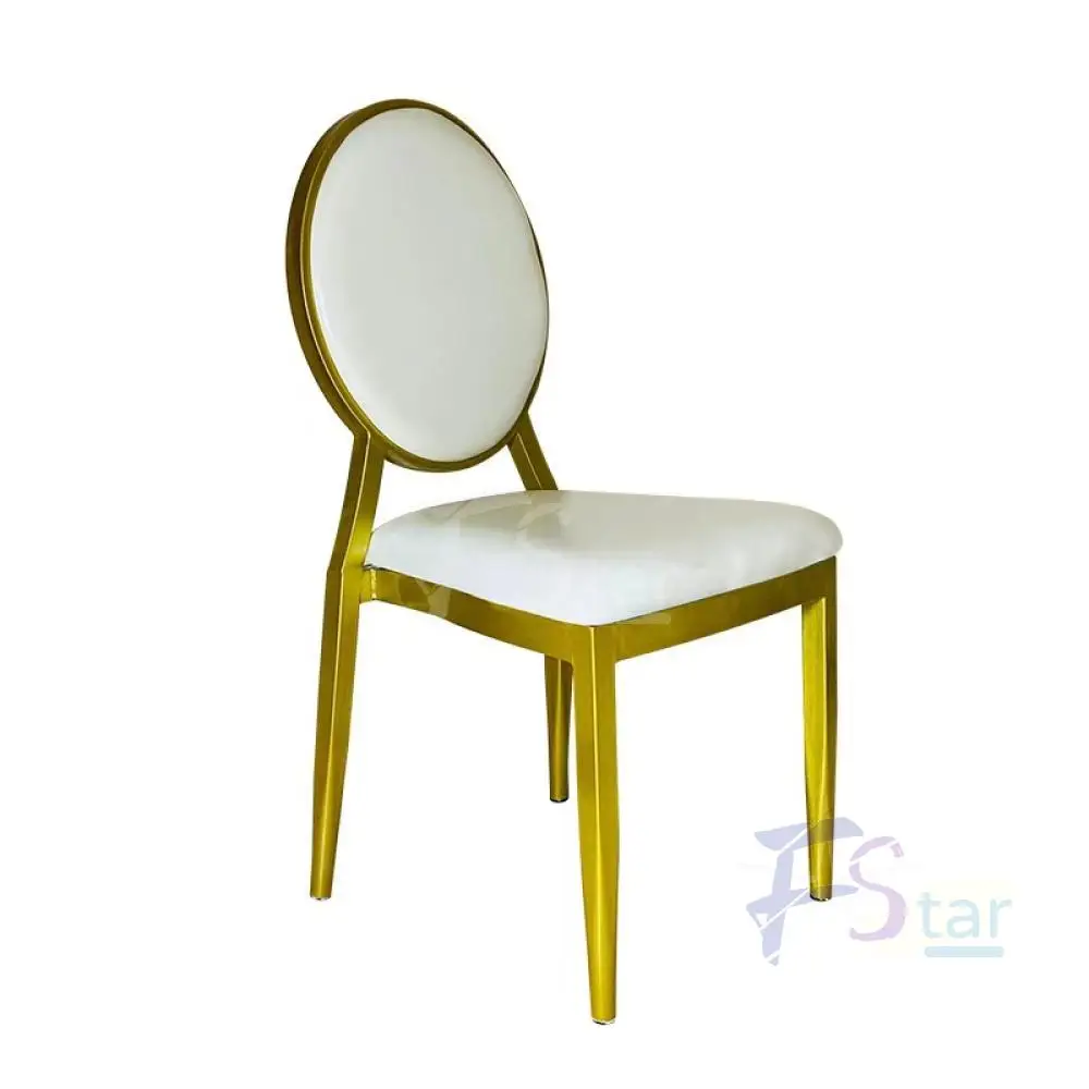 Gold White Oval Back Stainless Steel Hotel Banquet Wedding Event Supplies Chair Dining Room Furniture Chair