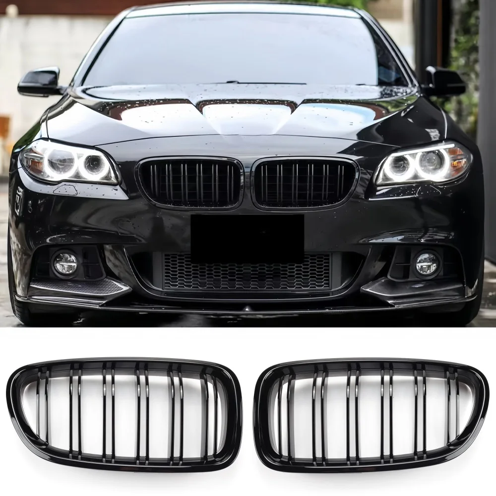 

Glossy Black Front Kidney Double Slat Grill Grille For BMW 5 Series F10 F11 F18 2010-2017 Dual Line Racing Grills