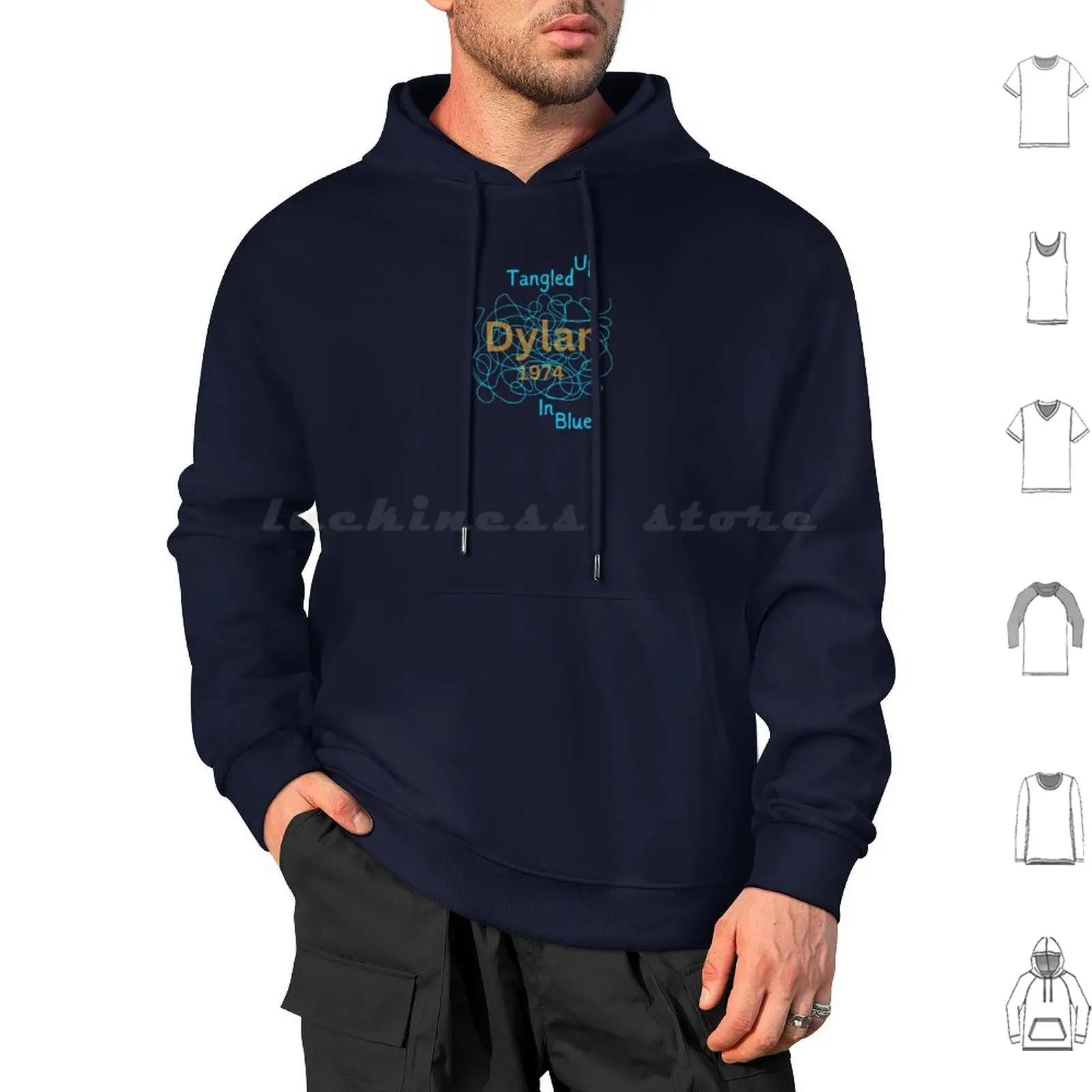 Enredado en azul Sudadera con capucha de algodón de manga larga Bob Dylan Enredado en historia musical azul
