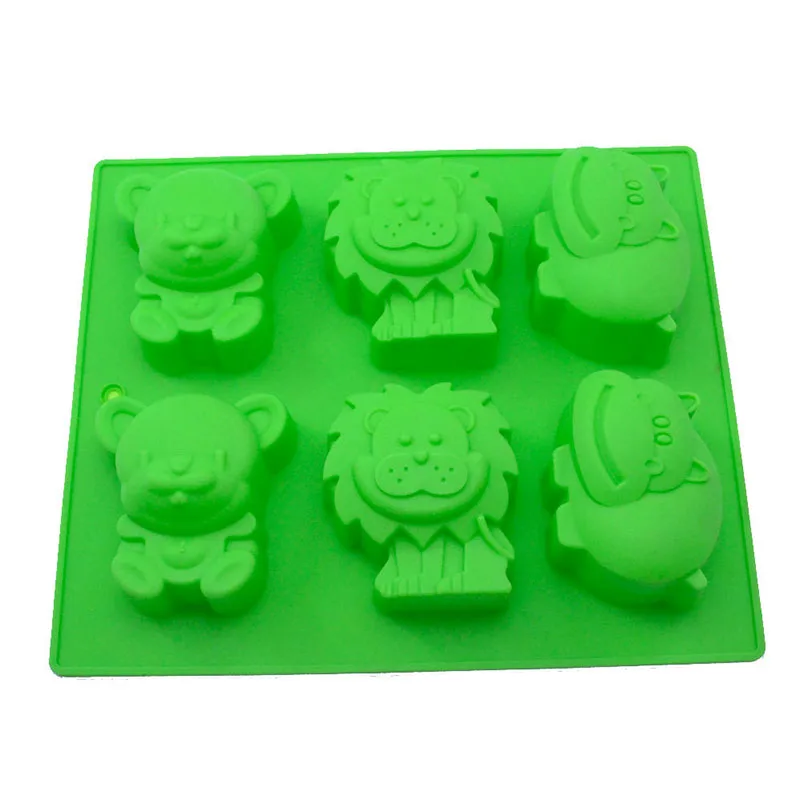 Cute 6 In 1 Simulation Lion Hippo Silicone Mold Simple Fondant Chocolate Mould DIY Home Kitchen Baking Mold