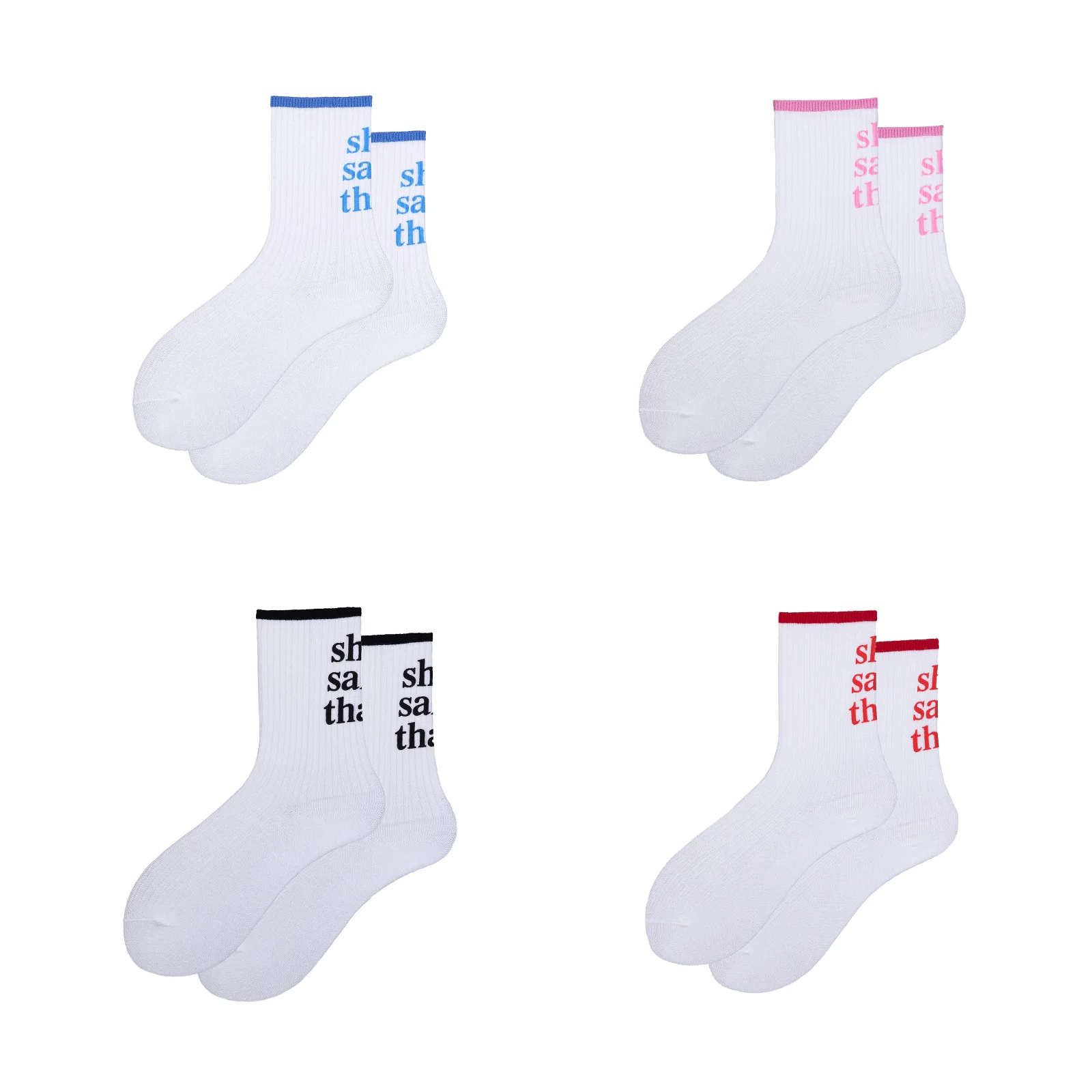 

Japanese simple letter pile cotton socks four-color combination (blue/pink/black/red)