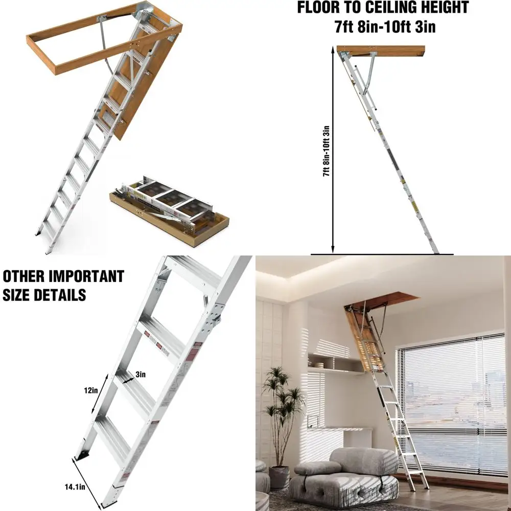 Klappbare Deckenleiter für Loft-Zugang, manuelle herunterziehbare Treppen, geeignet für 7'8 bis 10'3 hohe Decken