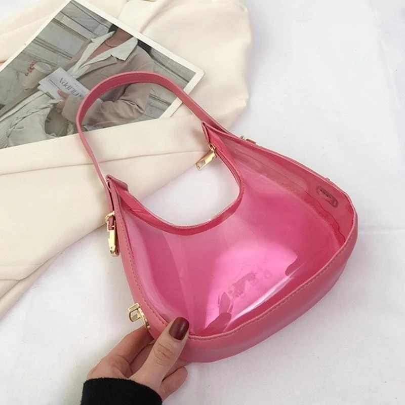 

G5AE Fashion Transparent Clear Jelly Underarm Bag with Zipper Shoulder Bag All-match Handbag Birthday Gift Luxury Bag