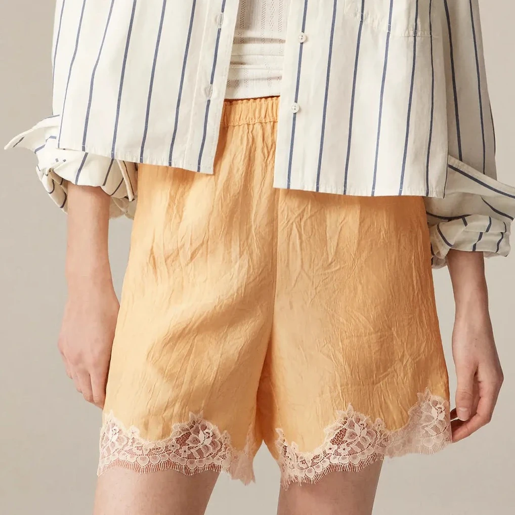 Collectie Dames patchwork kanten shorts Casual loszittende elastische taille shorts met zakken Zomer streetwear