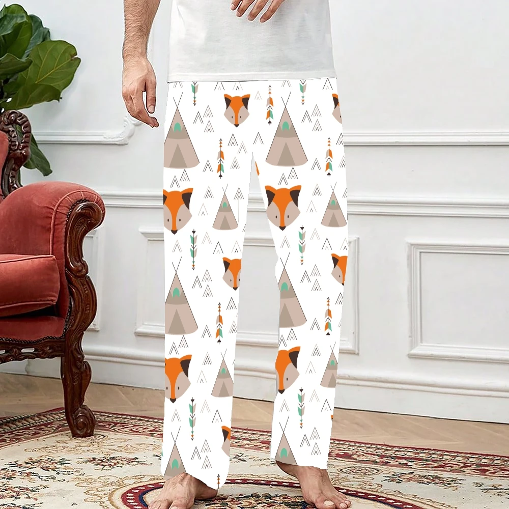 Pantalones de pijama con patrón de zorro para hombre y mujer, ropa de dormir supersuave, con bolsillos y cordón, Unisex