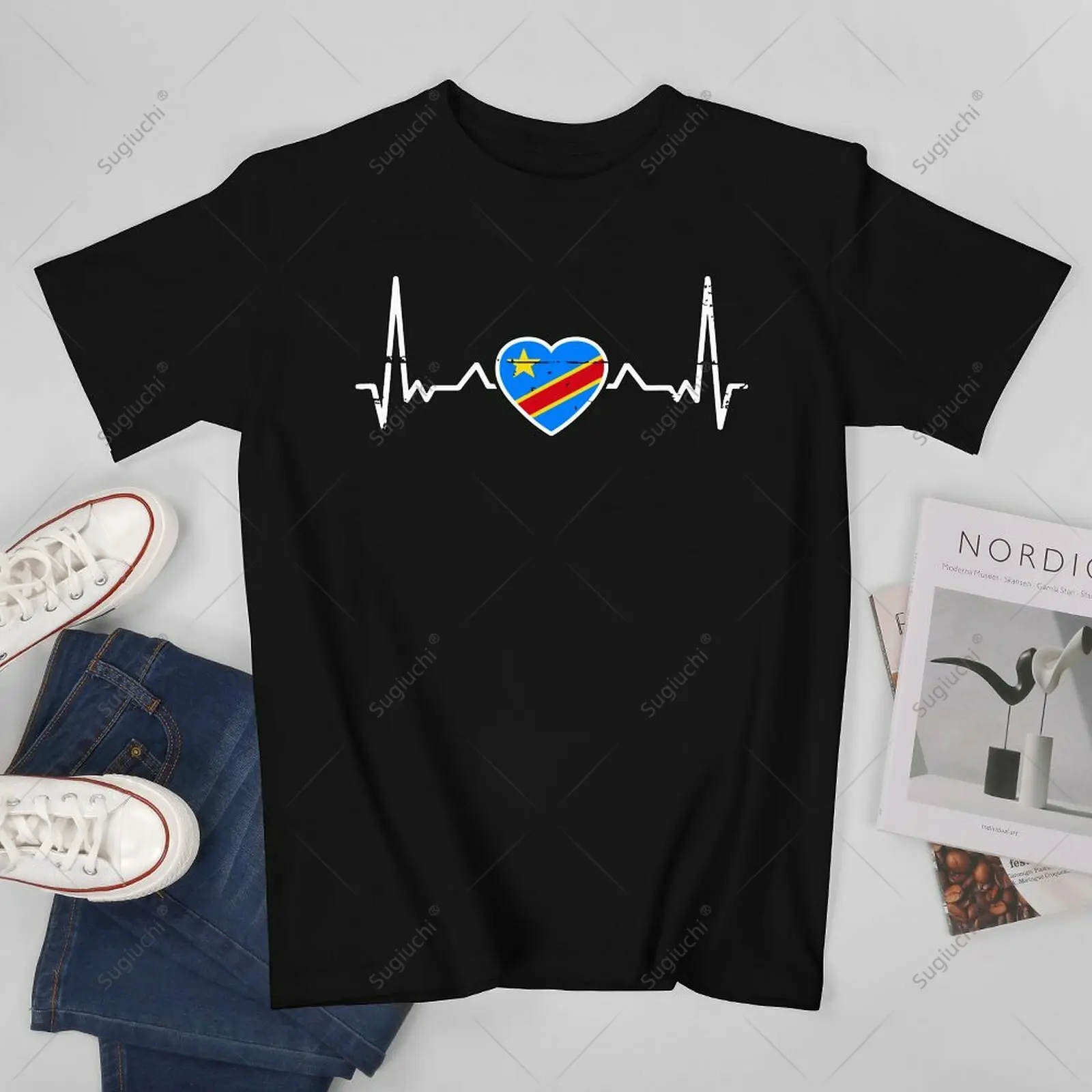 Unisex Men Electrocardiogram Democratic Republic of Congo Flag Tshirt Tees T Shirts Women Boys 100% Cotton T-Shirt