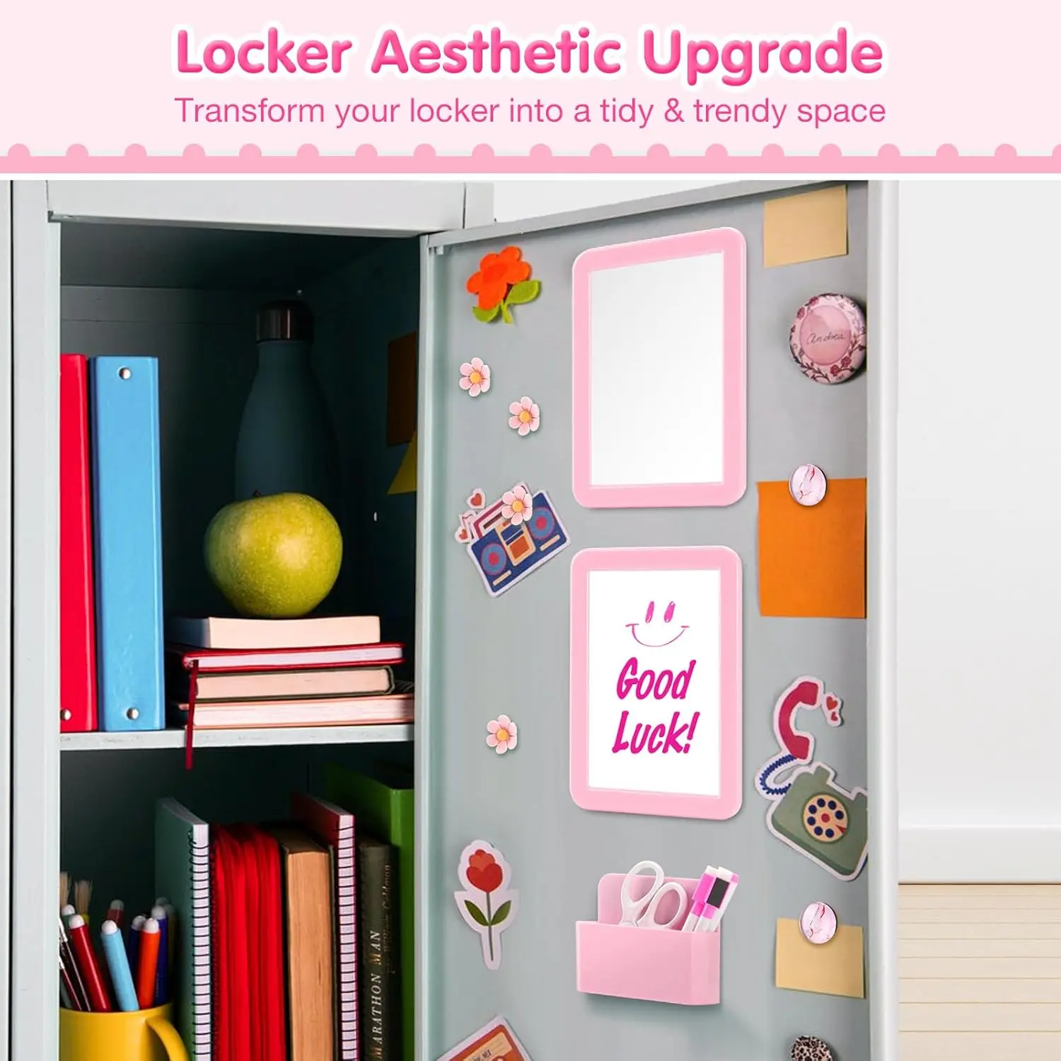 مجموعة إكسسوارات الخزانة، 15 قطعة من اللوازم المدرسية تتضمن مرآة مغناطيسية وسبورة بيضاء وأقلام تحديد وحامل أقلام ومغناطيس، l