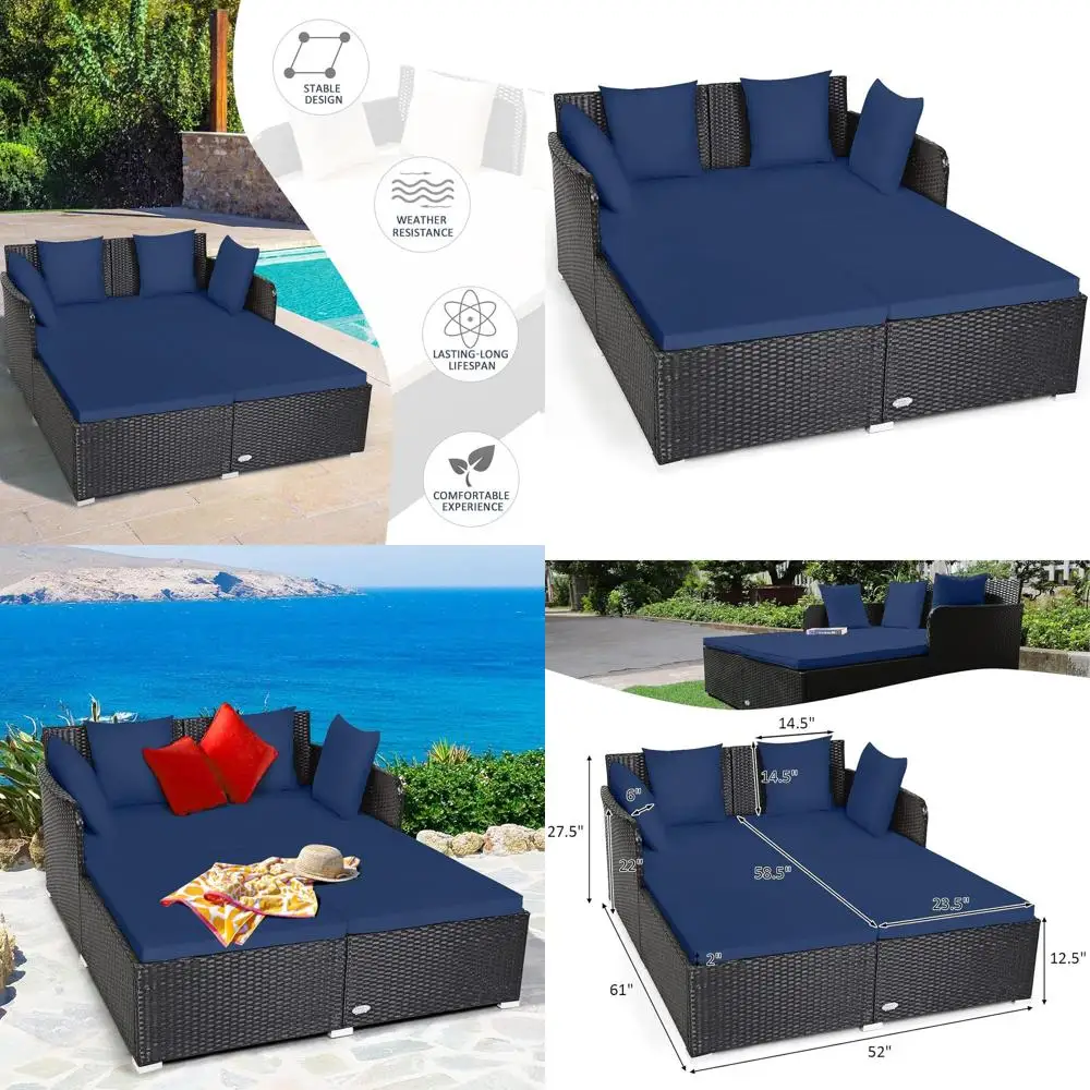 

Садовая кушетка из ротанга Navy с просторным сиденьем, мягкими подушками, высокоэластичным наполнителем и дополнительными подушками для патио или бассейна