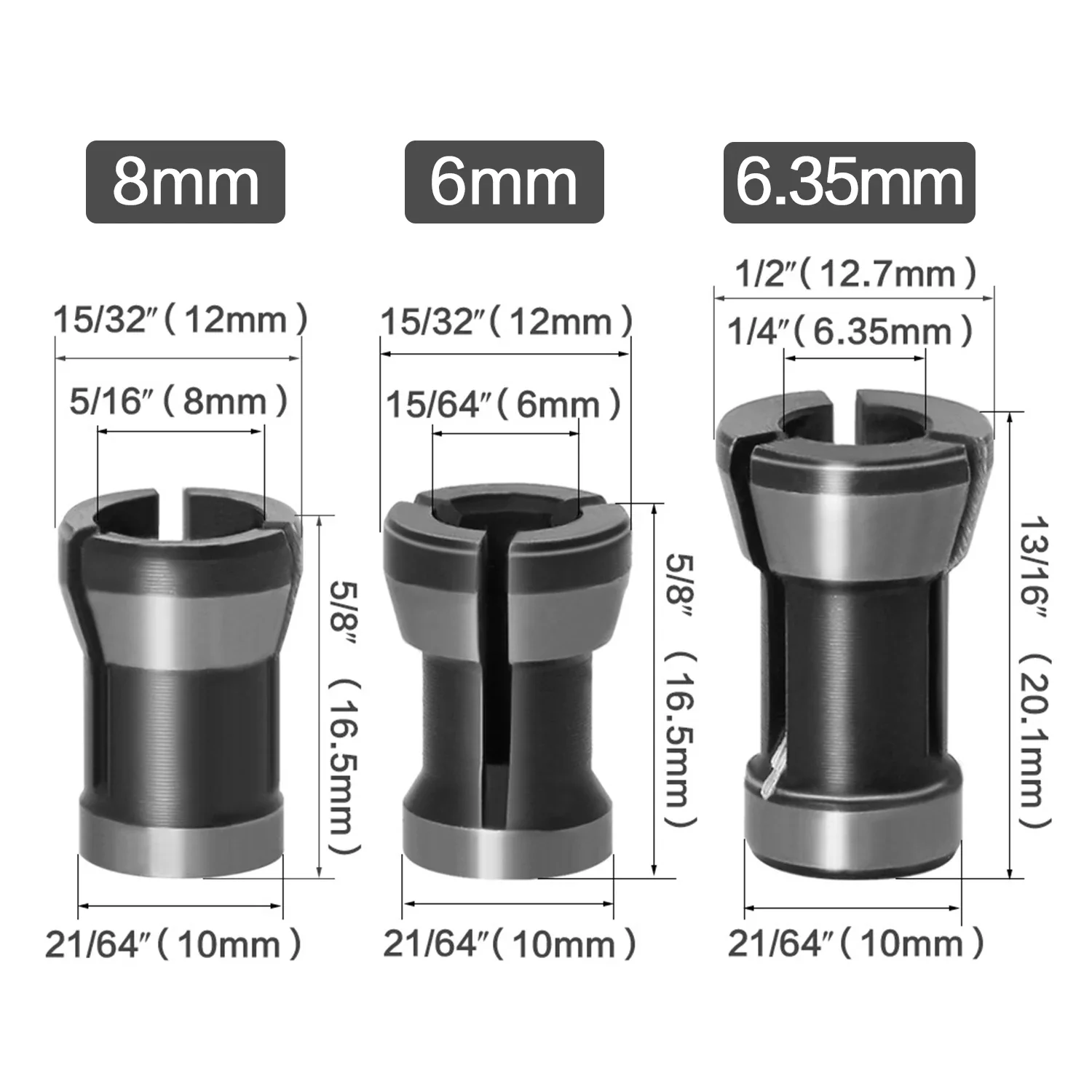 STONEGO 1PC Router Bit Collet for Engraving Trimming Machine Electric Router Milling Cutter Accessories 6.35mm/8mm/6mm