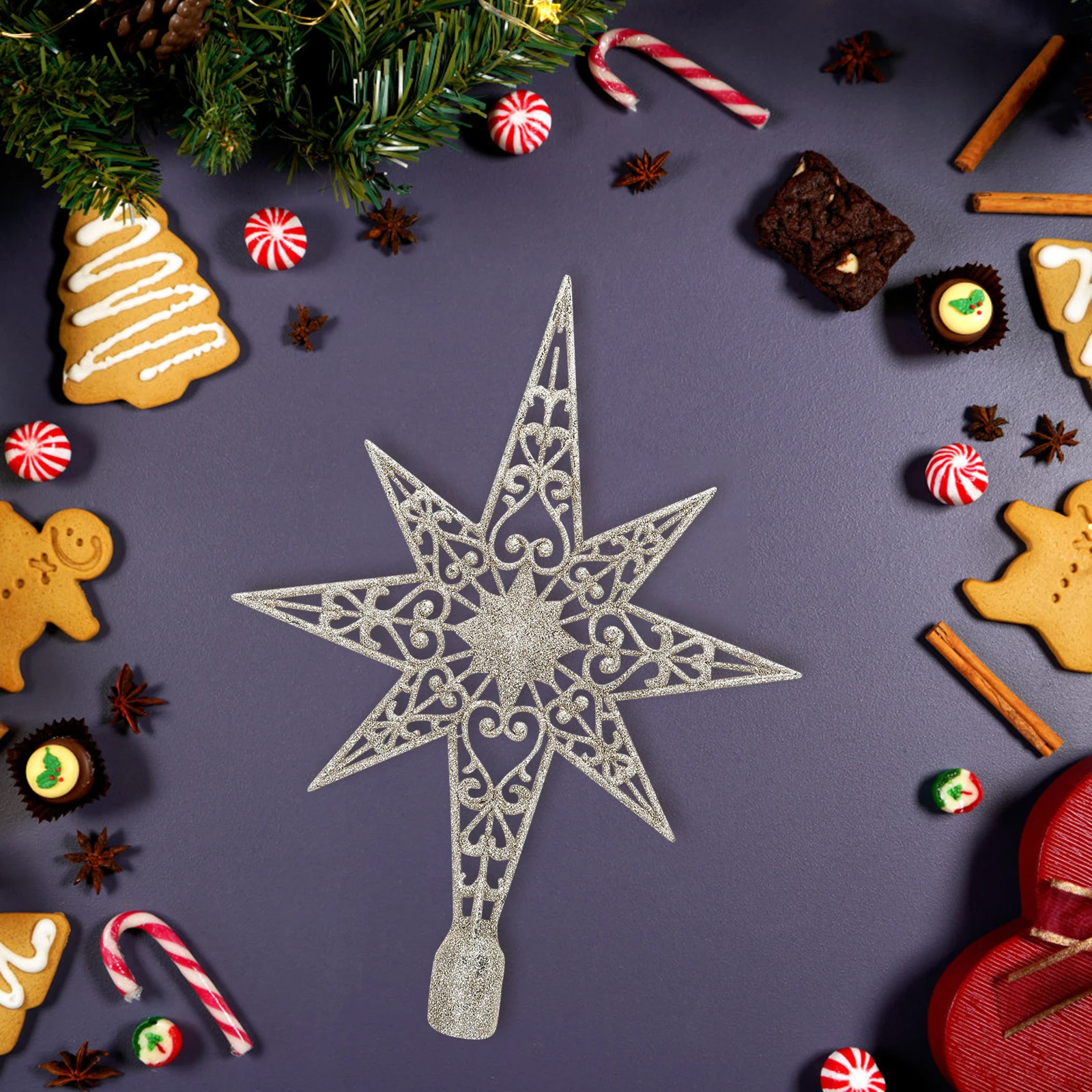 

1pc Christmas Tree Topper Star Decoration Xmas Tree Ornament Holiday Party Home Decorations Vintage Charm Festive Lighting