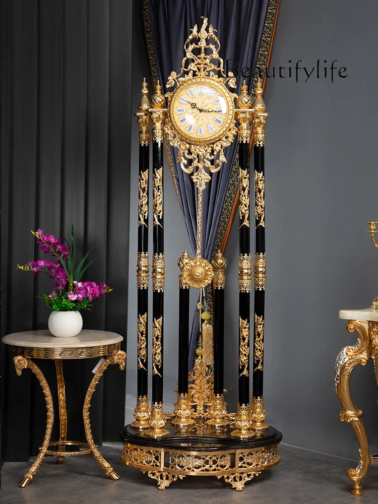 

Quartz movement European luxury vertical Seiko vertical clock living room black crystal copper luxury floor clock