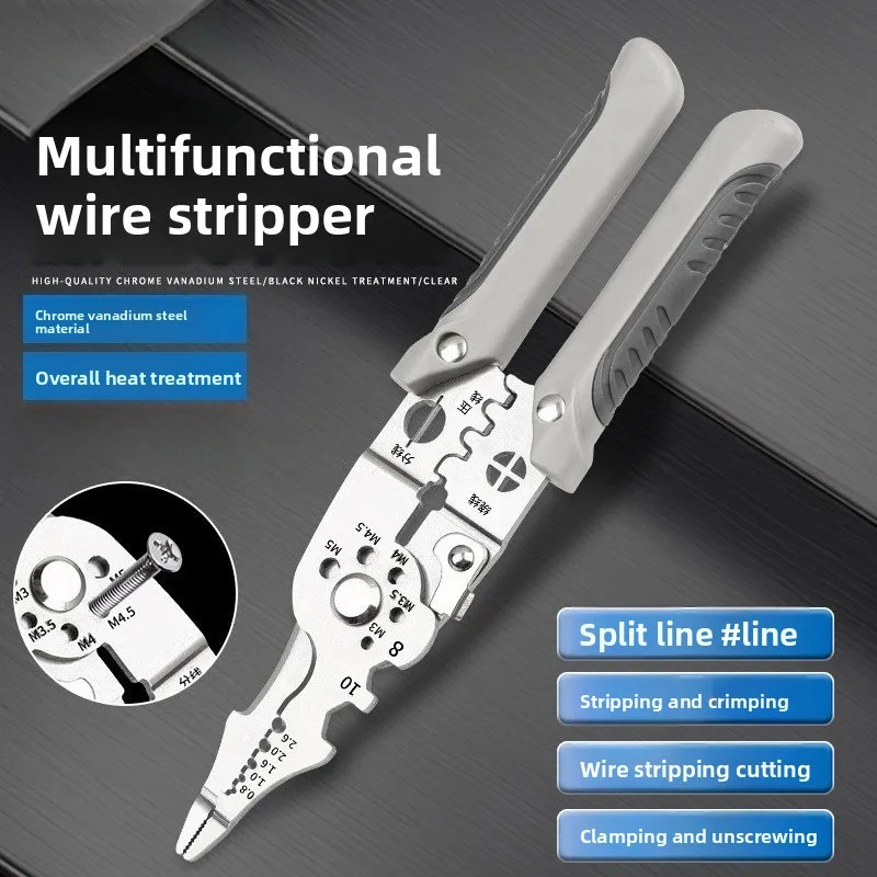 All-in-One Wire Stripping and Crimping Tool, 21-in-1 Electrician Pliers for Stripping, Splitting, Cutting Wires