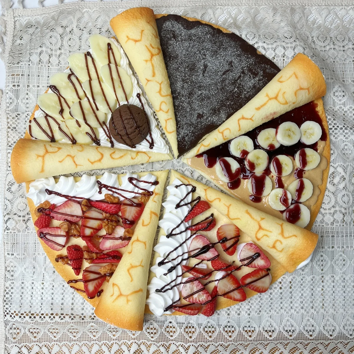 Simulated Fren Chdessert Crepes, Fake Cream, Fruit Decorations, Customizable imitations