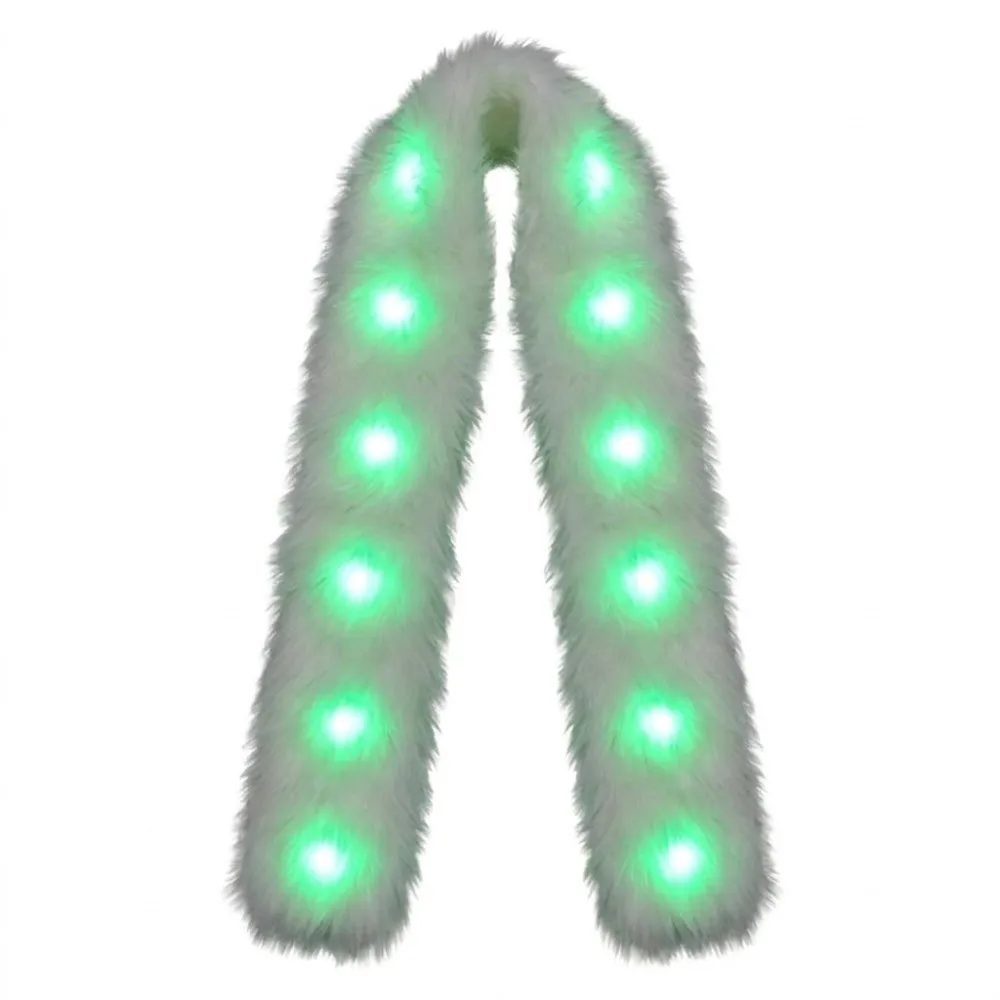 Funny White Plush LED Flash Scarf Fluffy Warm Winter Plush Scarf Novelty Creative Luminous Glowing Scarf Party