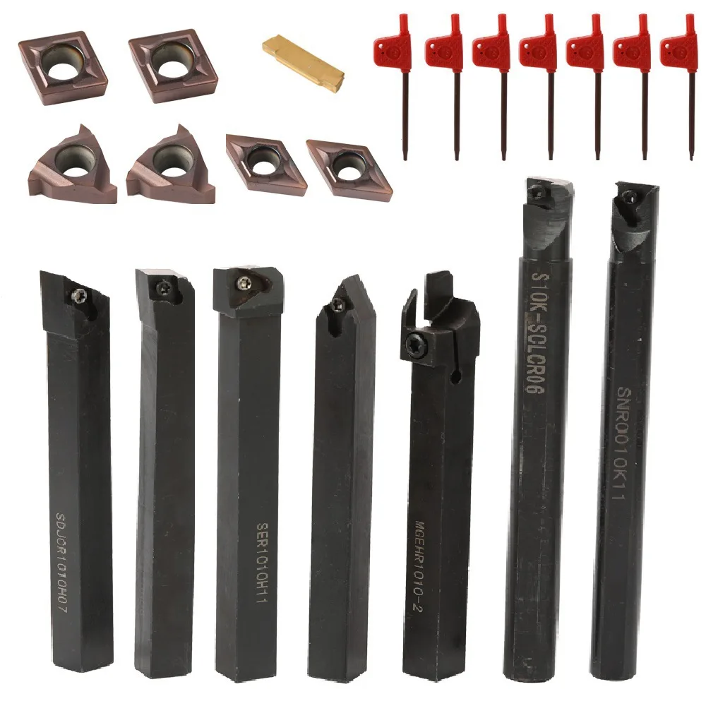 Weiyi Intlshaft7sets Of 10mm Lathe Turning Tool Holder Boring Bar With Applicable Inserts And Wrenches Set For Turning Threading